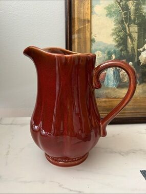 Classic Red Ceramic Pitcher - Sculpted Home Accent